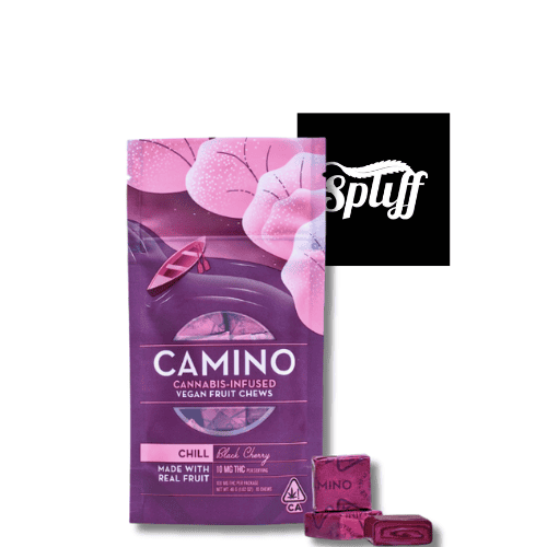 Camino Cannabis-Infused Vegan Fruit Chews Camino vegan cannabis-infused fruit chews with cherry flavor, chill effect.