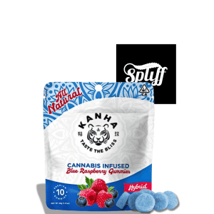 Kanha Blue Raspberry Gummies, hybrid cannabis edibles for relaxation and flavor.