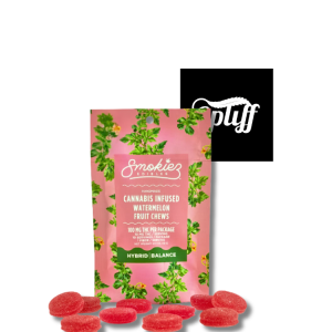 Cannabis-infused watermelon fruit chews from Muha Meds Hash Rosin Gummies.