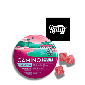 Kiva Camino Sours Uplifting Watermelon Spritz Gummies 100mg THC vegan cannabis gummies with sour coating in Los Angeles, CA Dispensary